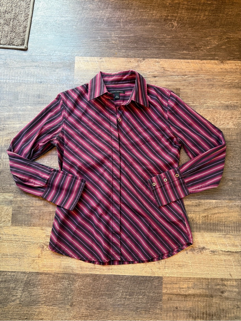 Banana Republic Burgundy and Black Striped Dress Shirt